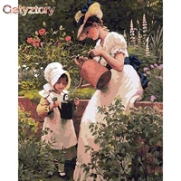 gatyztory diy paint by number girls watering flowers oil painting on canvas wall pictures for living room modern handmade gift