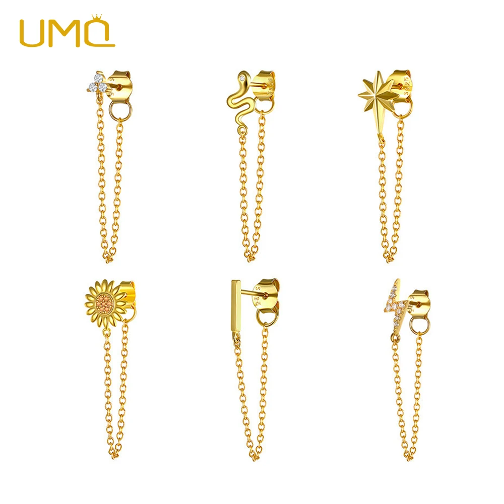 

1pcs Gold/Silver Color Lightning/Snake Chain Stud Earrings for Women 925 Sterling Silver Tassel Earrings Fashion Jewelry Gift