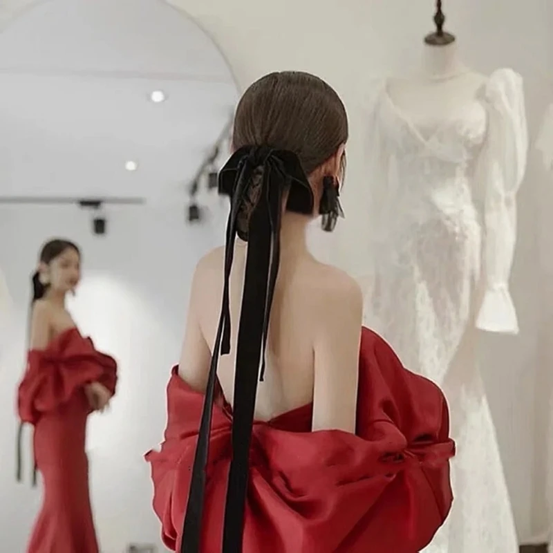 Элегантные черные заколки для волос с бантиком роскошные бантом украшения