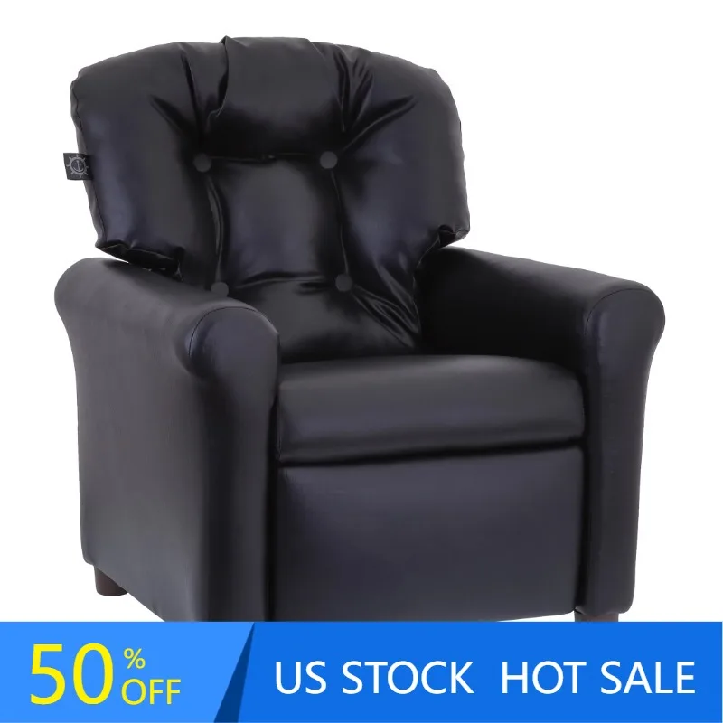 

Traditional Kids Recliner Chair, Toddler Ages 1-5 Years, PU Faux Leather Black