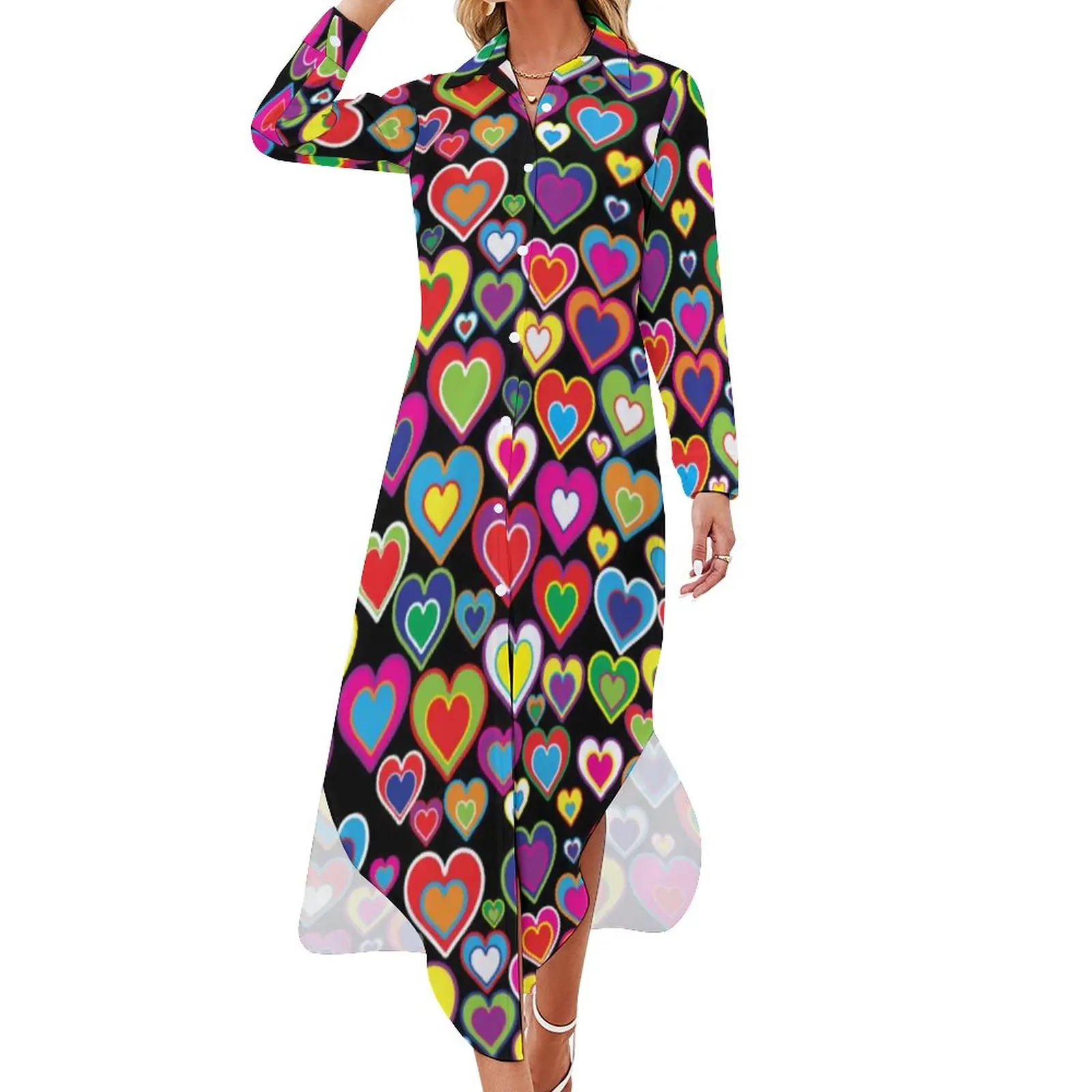 

Шифоновое платье Rainbow of Hearts, забавное яркое платье с художественным принтом, праздничные платья, уличное модное Повседневное платье, женска...