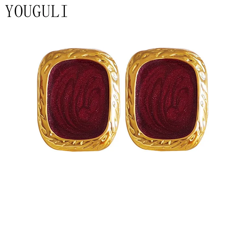 

S925 needle Modern Jewelry Red Earrings Popular Style Vintage Temperament Thick Plated Golden Stud Earrings For Women Gifts