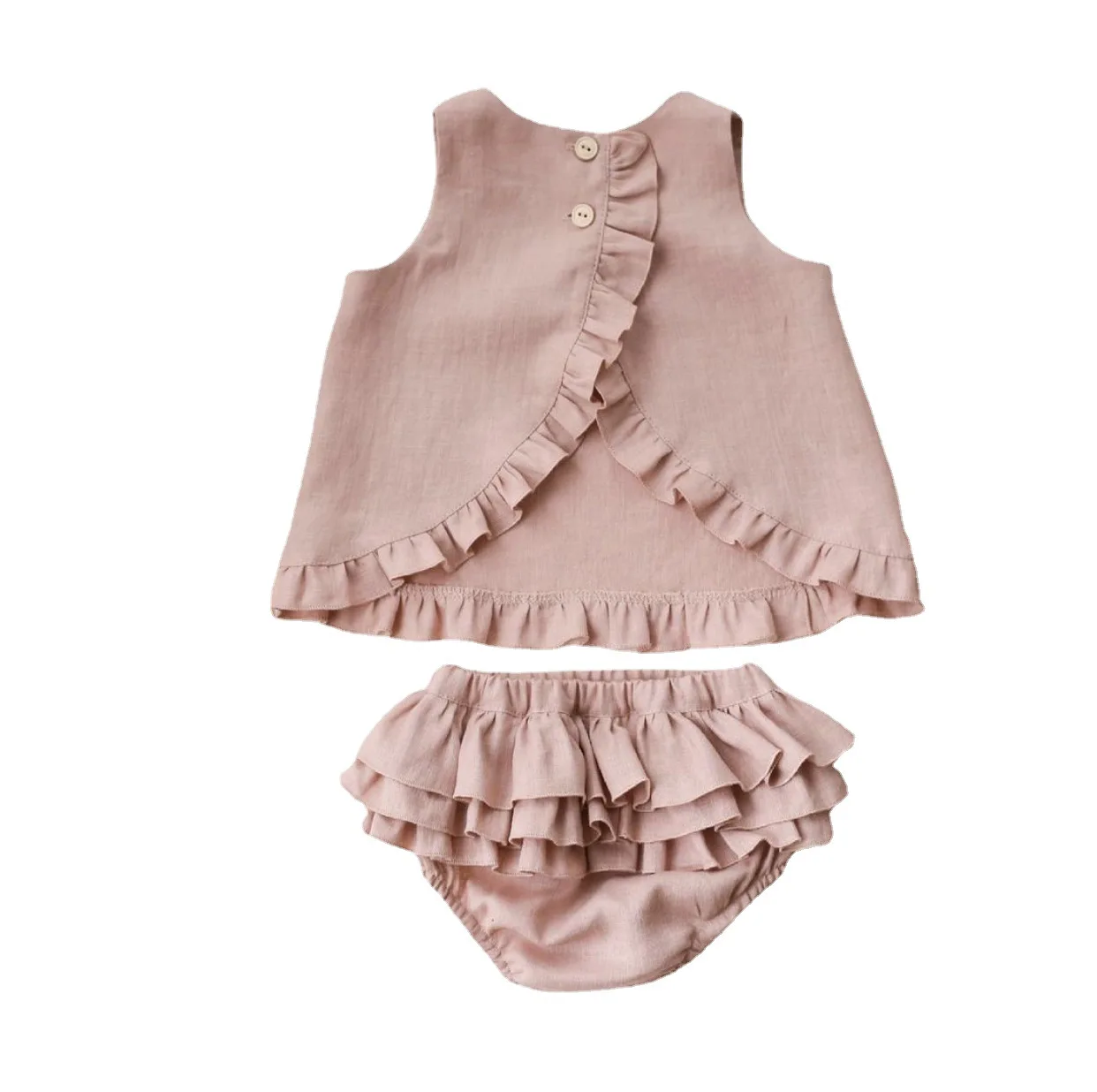 Girl baby suit summer sleeveless vest top triangle big butt ruffled shorts girls two-piece suit