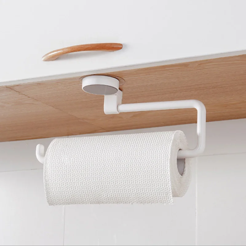 

Plastic Wall Mounted White Suction Cup Towel Storage Rack Punch Free Paper Holder Multifunction Kitchen Hanging Shelf
