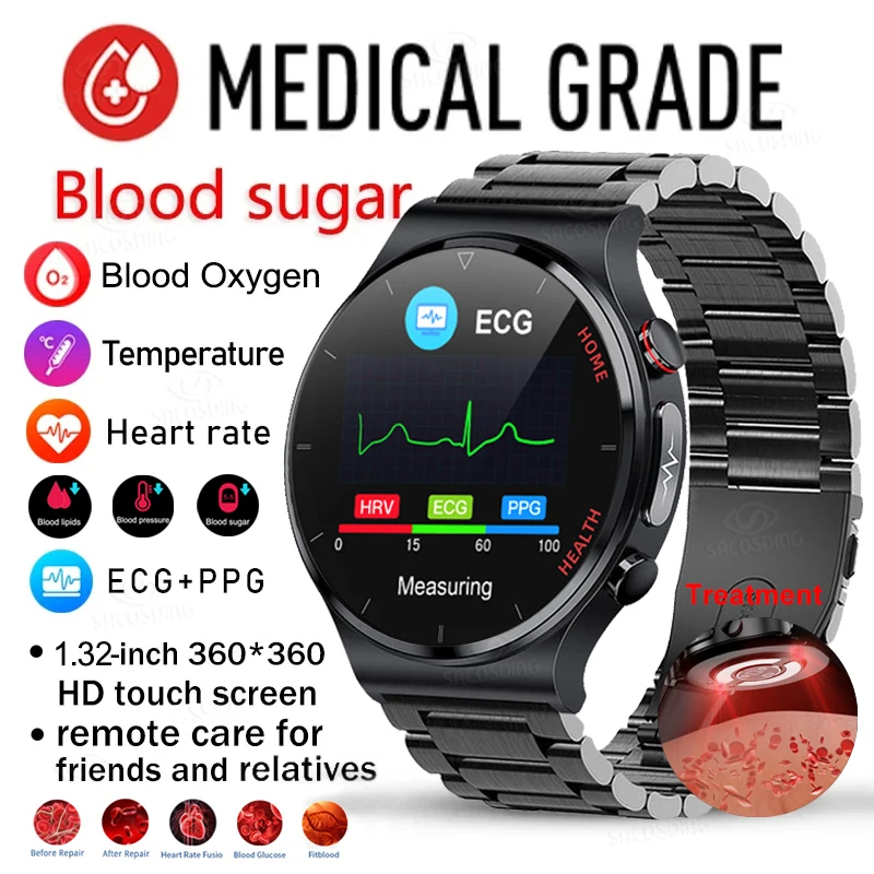 

Laser Treatment Three High Smart Watch ECG+PPG Blood Pressure Heart Rate Tracker Blood Sugar Health Smartwatch Body Temperature