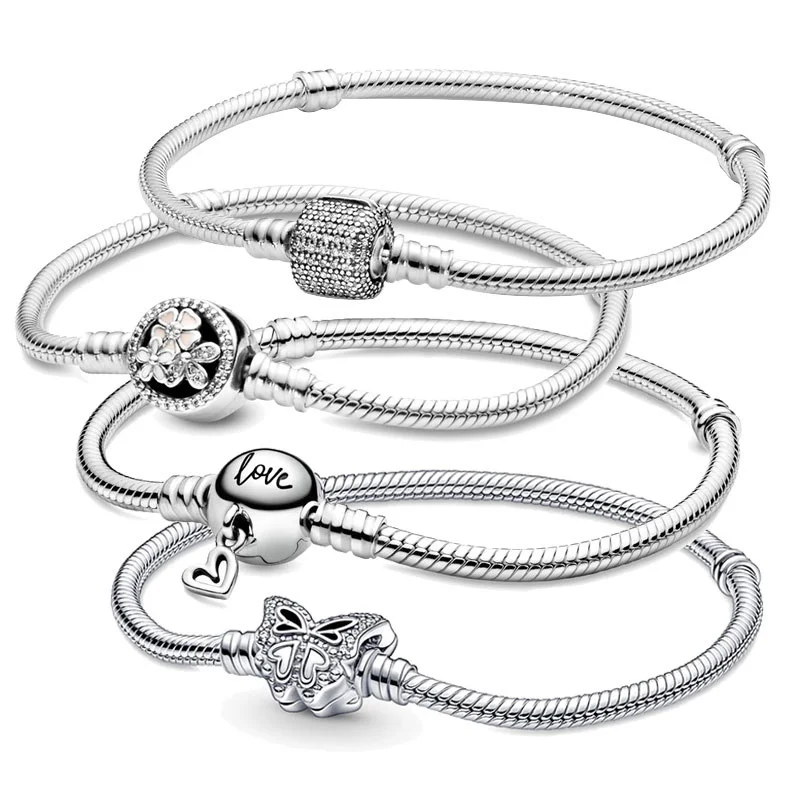 

2023 New 925 Sterling Silver DIY Daisy Butterfly Heart Snake Bracelet Charm Suitable For Birthday Girls Women Jewelry Gift