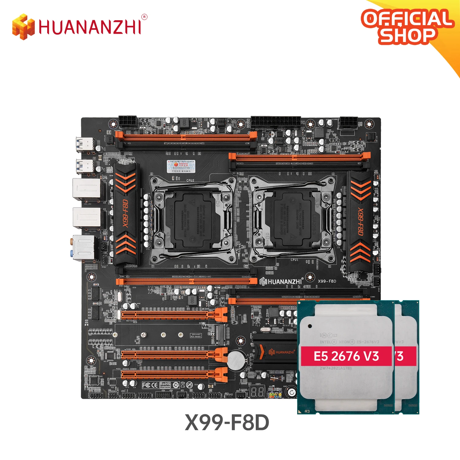 

HUANANZHI X99 F8D X99 Motherboard Intel Dual with Intel XEON E5 2676 V3*2 combo kit set support DDR4 ECC M.2 NVME NGFF USB3.0