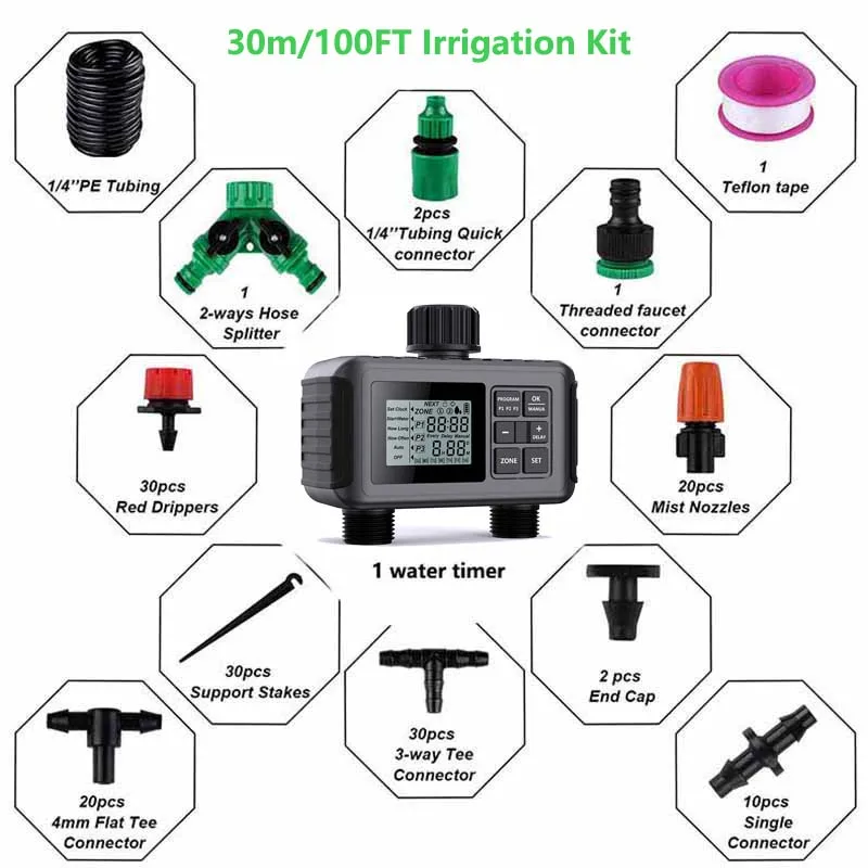 Garden Watering System 3 Separate Timing Programs Water Timer 2 Outlet Garden Irrigation System Controller