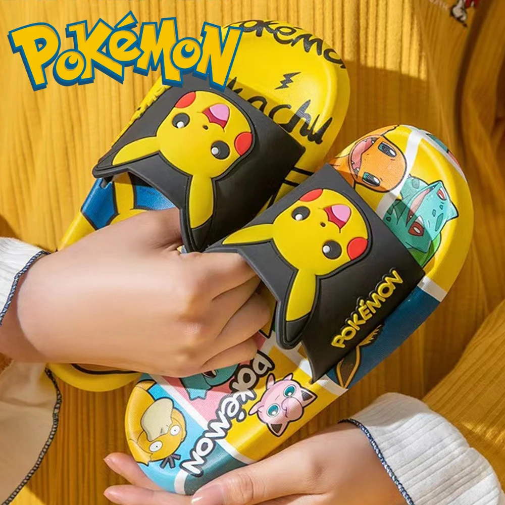 

Pokemon Pikachu Cartoon Kawaii Slippers Indoor House Cute Girls Bathroom Sandals Anti-slip Outside Beach Boys Girl Shoes Gift