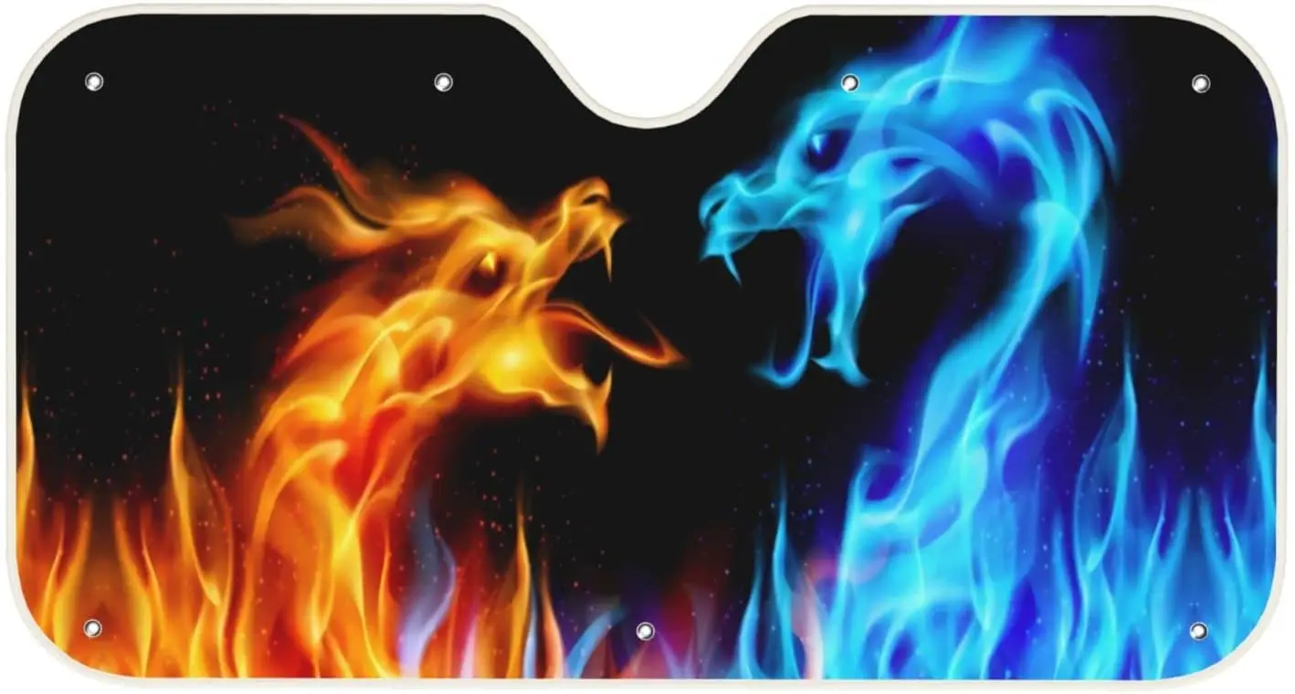 

Windshield Sun Shade Cute Windshield Sun Shade for Car Funny Retractable Windshield Sun Shades Blocks UV Rays Dragon Fire Windsh