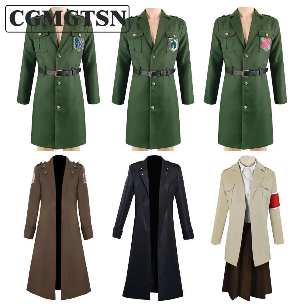 

CGMGTSN Attack on Titan Cosplay Costume Shingek No Kyojin Scouting Legion Soldier Coat Trench Jacket Uniform Men Party Outfits