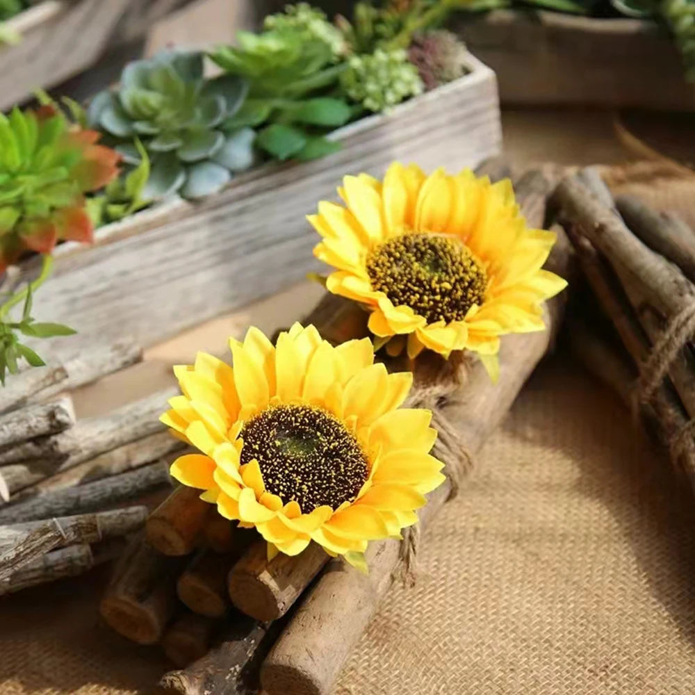 

6PCS Large Sunflower Head Artificial Silk Flowers for DIY Scrapbooking Wreath Craft Home Wedding Decoration Fake 14cm Flowers