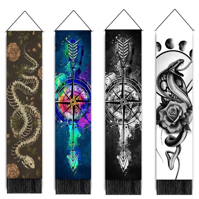 

Multicolor Star of David Arrow Scroll Hanging Painting Animal Snake Flower Peaceful Forest Life Map Wall Tassel Painting
