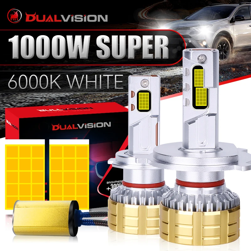

Dualvision 1000W H4 LED Canbus H7 H11 H1 HB3 9005 HB4 H8 HIR2 9012 H8 H9 Лампа автомобильной фары 30 шт. 9084 CSP 2X Лампа двигателя 12 В 24 В