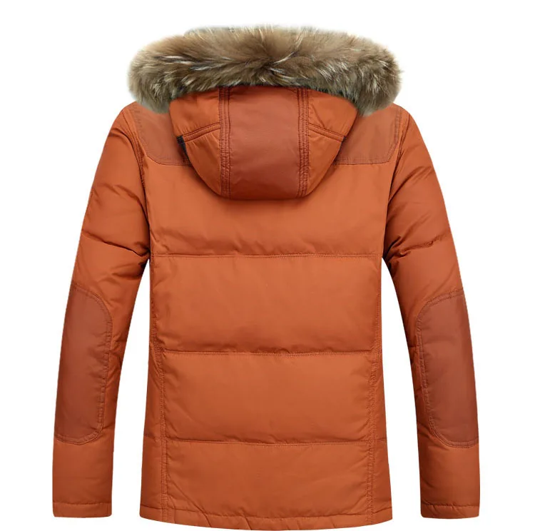 Male Winter Thickening Down Coat Natural Raccoon Dog Fur Collar Hooded Duck Down Short Jacket for Man Orange Army Green 2xl 3xl