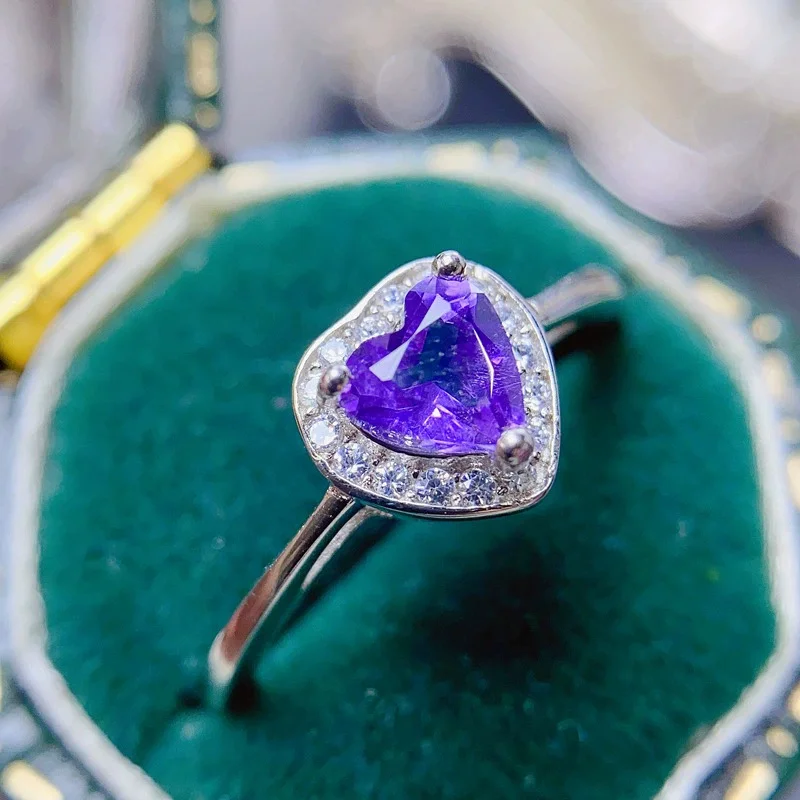 

Classic Heart Crystal Ring 5mm 0.5ct VVS Natural Amethyst 925 Silver Ring 3 Layers 18K Gold Plating 925 Silver Amethyst Jewelry