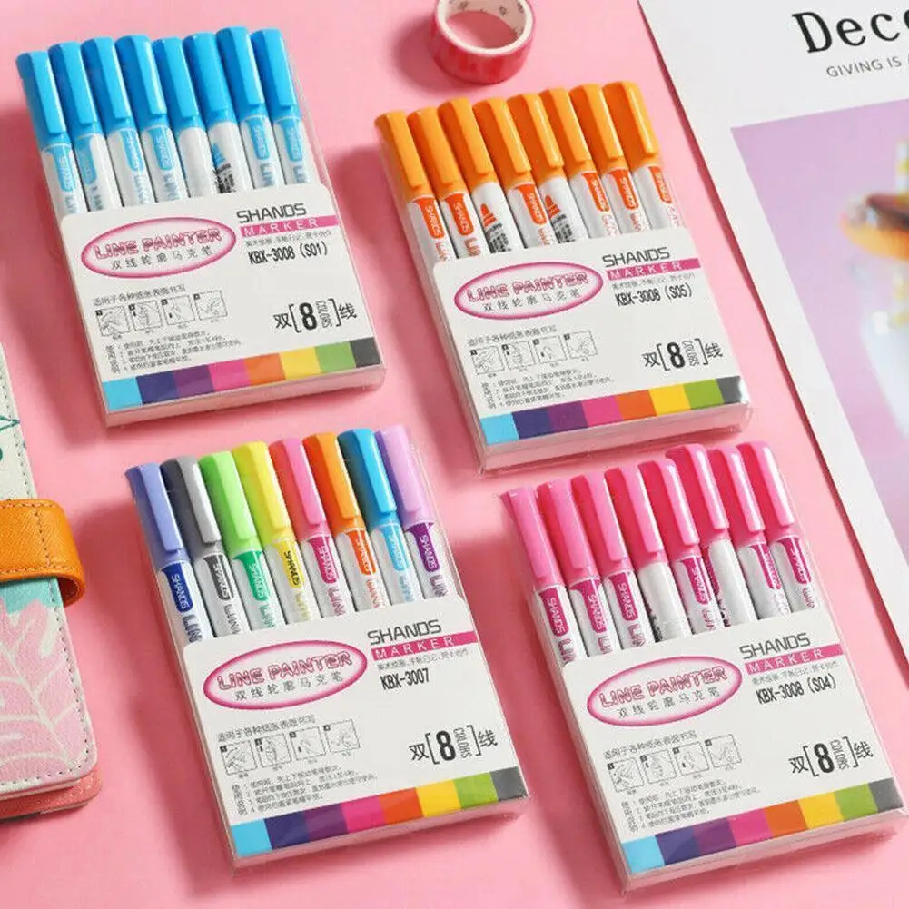 

Double Line Outline Metallic Markers Shimmer Paint Pens For Kids Diy Drawing Marker Pen Art Painting Learning Supplies G6m3