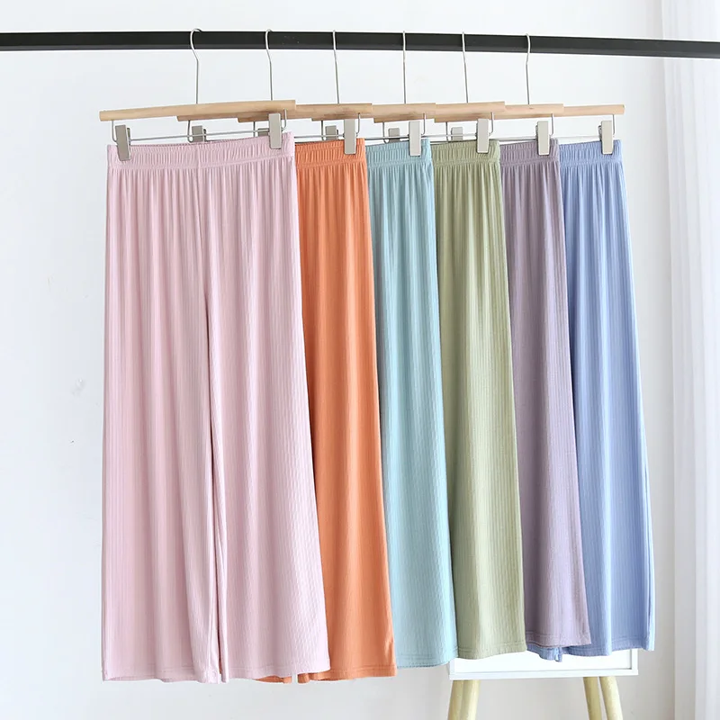 Women Short Sleeve T-Shirts Wide Leg Pants Half  Shorts Pair At Will Modal Jacquard homewear Summer Elastic Home Outing Clothes