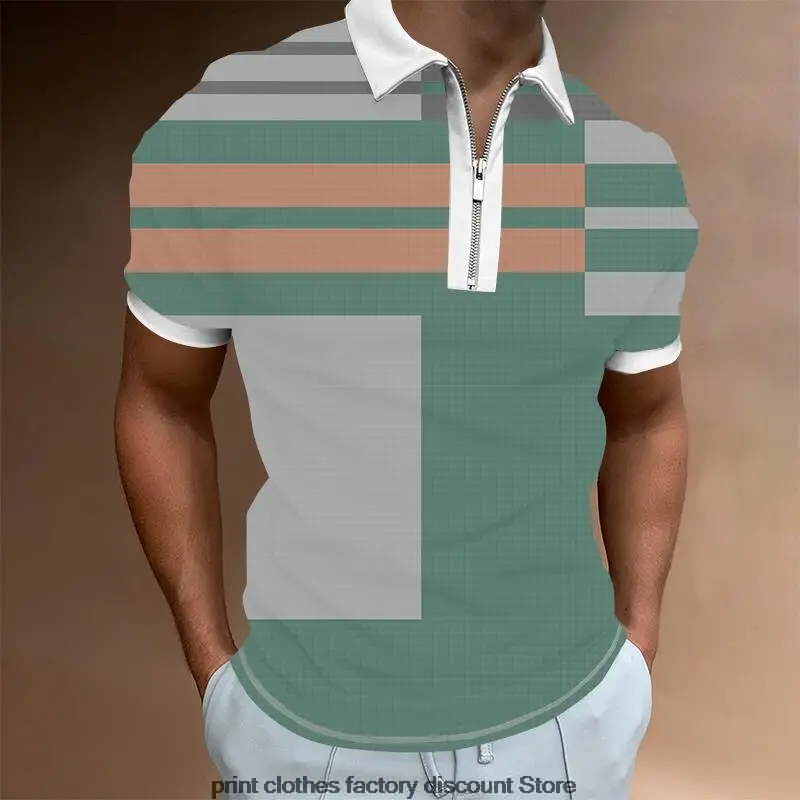

Летняя дизайнерская модная мужская рубашка-поло с отложным воротником и молнией, с 3D принтом и коротким рукавом, удобный дышащий модный топ ...