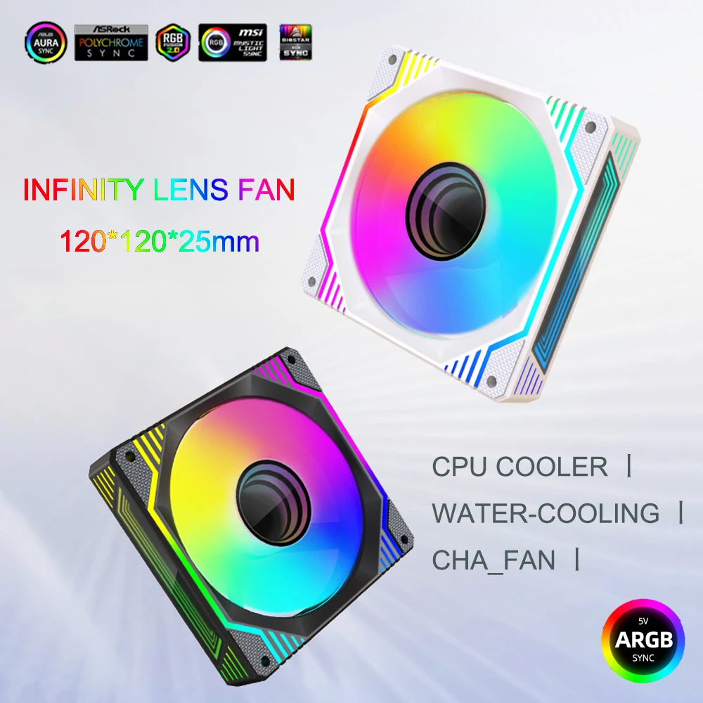 

RGB Cooler Mirror 120mm Fans 12V 4Pin PWM 5V 3Pin ARGB Cooling Fan Mirror Ventilador For Aura Sync PC Case CPU Fan Replacement