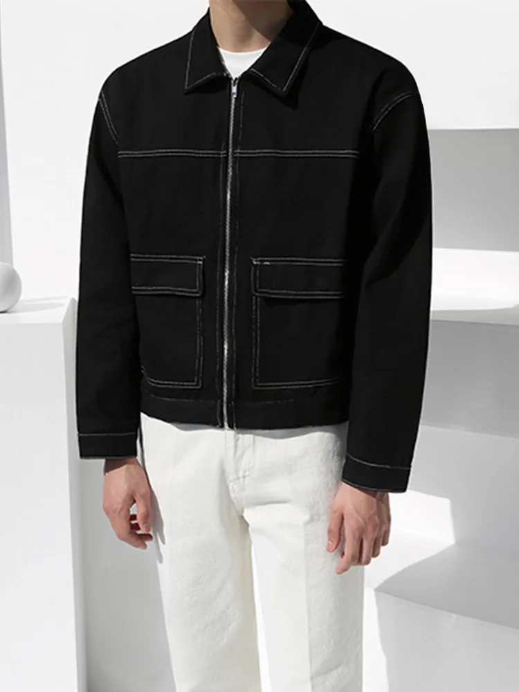 

SYUHGFA Men Clothing 2022 Autumn High Quality Loose Turn Down Collar Coat Korea Streetwear Casual Zipper Jackets For Male