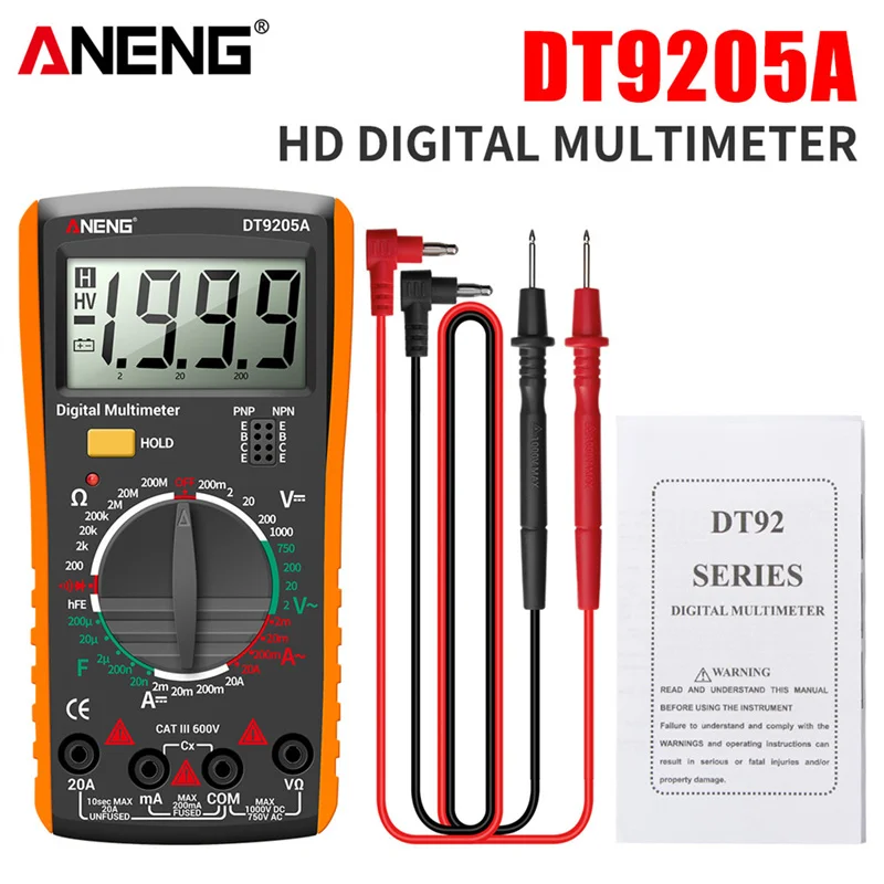 

DT9205A Digital Multimeter AC/DC Transistor Tester Electrical NCV Test Meter Profesional Analog Auto Range Multimetro