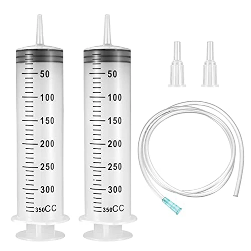

2Pcs Syringes,Syringe With Tube, Reusable Plastic Syringes For Laboratory, Garden, Pet Food And Industry (350Mlx2)