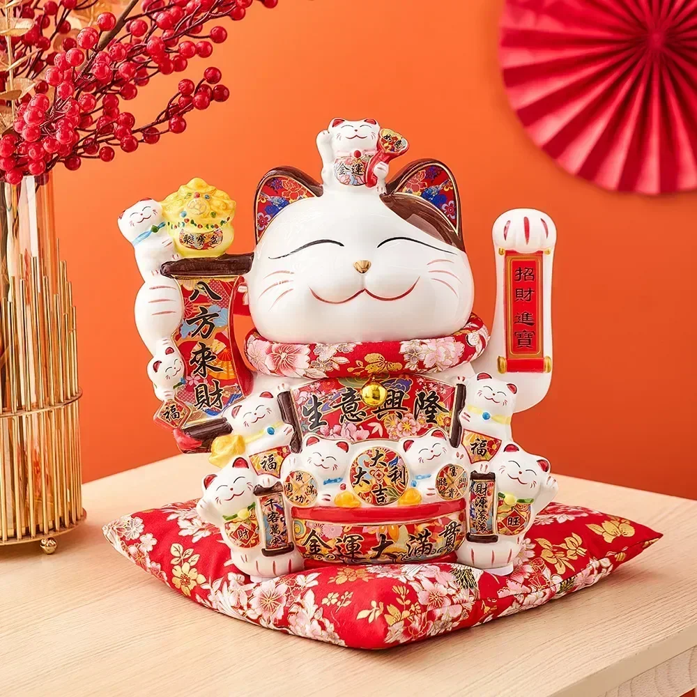 Фото Керамическая Манеки Неко Lucky Cat, домашний декор, размахивающаяся рука кошки, фэн-шуй, керамическая статуя кота удачи, каваи, аксессуары для декора комнаты №2