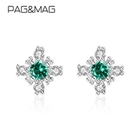 pagmag nano russian emerald snowflake stud earrings sterling silver 925 earring for women gemstone jewelry joyas de plata 925