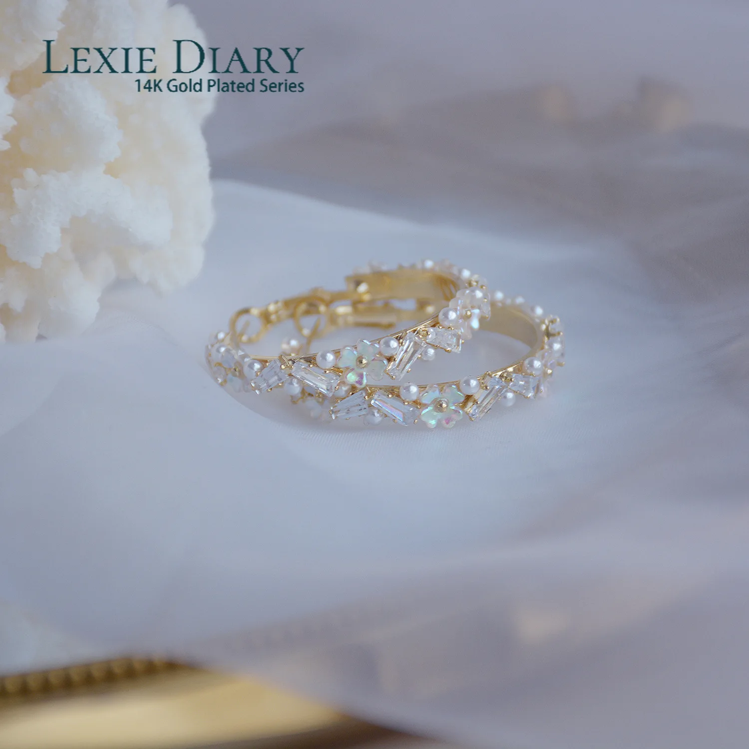

Модные Роскошные серьги Lexie Diary с покрытием из настоящего золота 14 к, жемчужный цветок, свадебный подарок