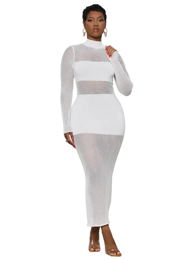 

Cover-ups Long Dress Women Swimsuit Knitted Hollow Patchwork Swimwear Fashion New Sexy Beachwear Bikini Cover Ups Bathing Suit