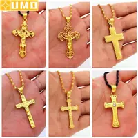 Jesus Cross Pendant Necklace Yellow Gold Filled Classic Womens Mens Crucifix Pendant Chain Gift