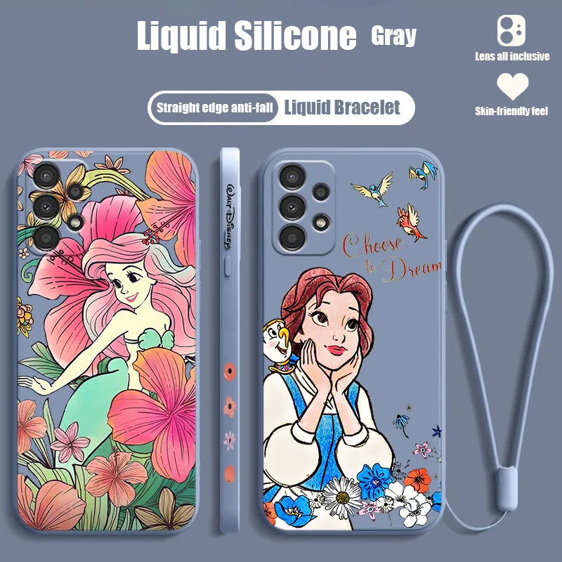 

Disney Cute Princess Flowers Phone Case For OPPO F21 F9 F7 F5 Find X5 X3 X2 Neo A16S A5 2020 Pro Lite Liquid Left Rope Cover