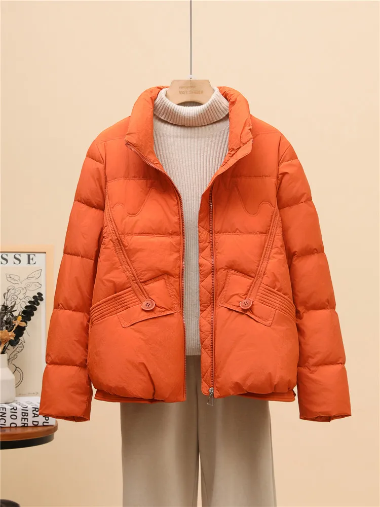 Lightweight Down jacket Women 2024 Autumn and Winter New White Duck Down Small Stand Collar Short Fashion Loose Warm Outerwear