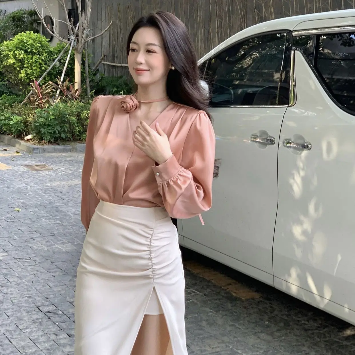 Блузка женская с V-образным вырезом модная однотонная тонкая Освежающая рубашка