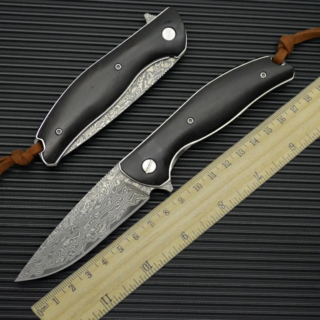 

High Hardness Damascus Steel Tactical Folding Knife Wooden Handle Sharp Saber Camping Survival Portable Pocket Knives