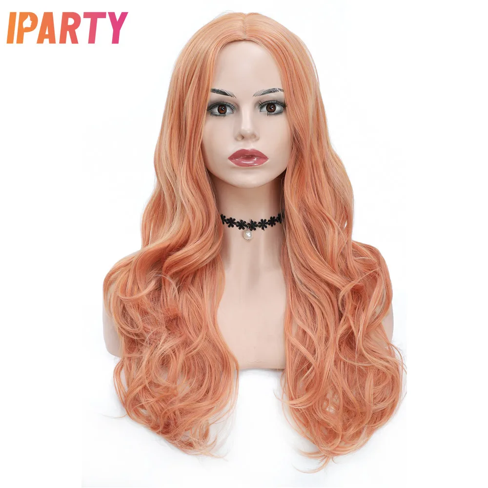 

Iparty Synthetic Machine Light Orange Color Wigs For White Women 24 Inches Wavy Heat Resistant Wig Multi Color Optional Daily
