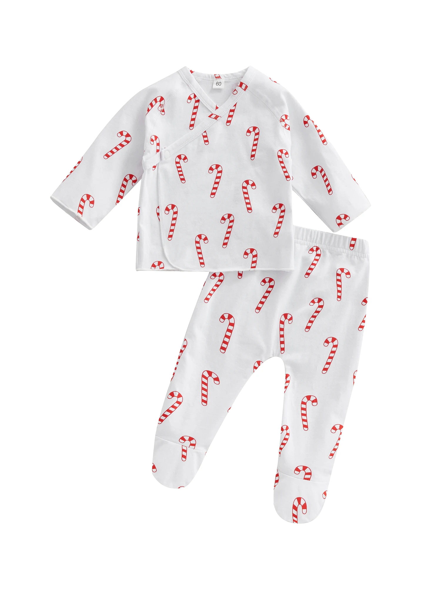 

Newborn Baby Girls Boys Sleepwear 2Pcs Suit Long Sleeve V Neck Christmas Buttons Shirt Long Footed Trousers 0-6M