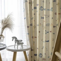 modern curtains for living room bedroom simple cartoon children cute fish linen printed curtains finished product customization