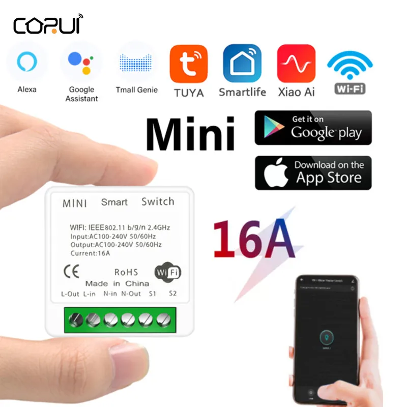 

Corui Мини Wifi смарт-переключатель 2 пути управления таймером беспроводные переключатели умный дом автоматизация совместима с Tuya Alexa Google Home