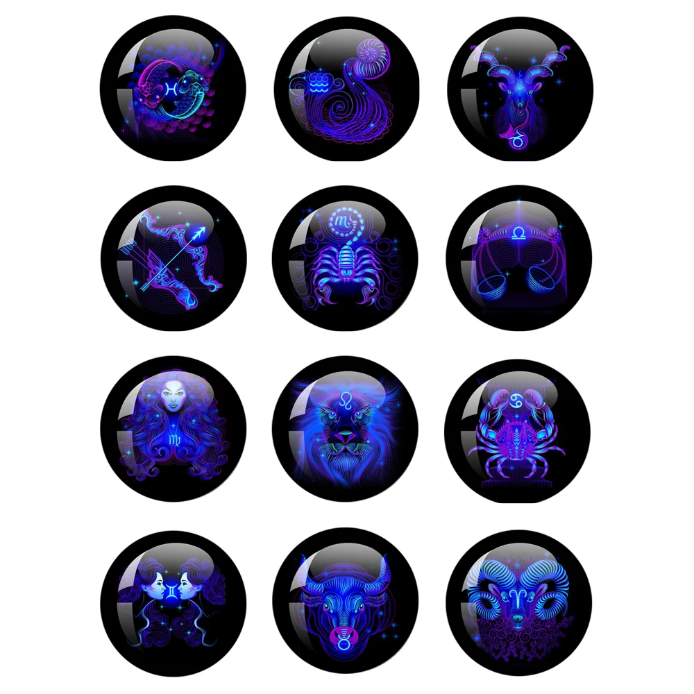 

12 Zodiac Sign 12mm-40mm Photo Glass Dome Cabochon Handmade Creative Jewelry For Birthday Gifts For Boys And Girls