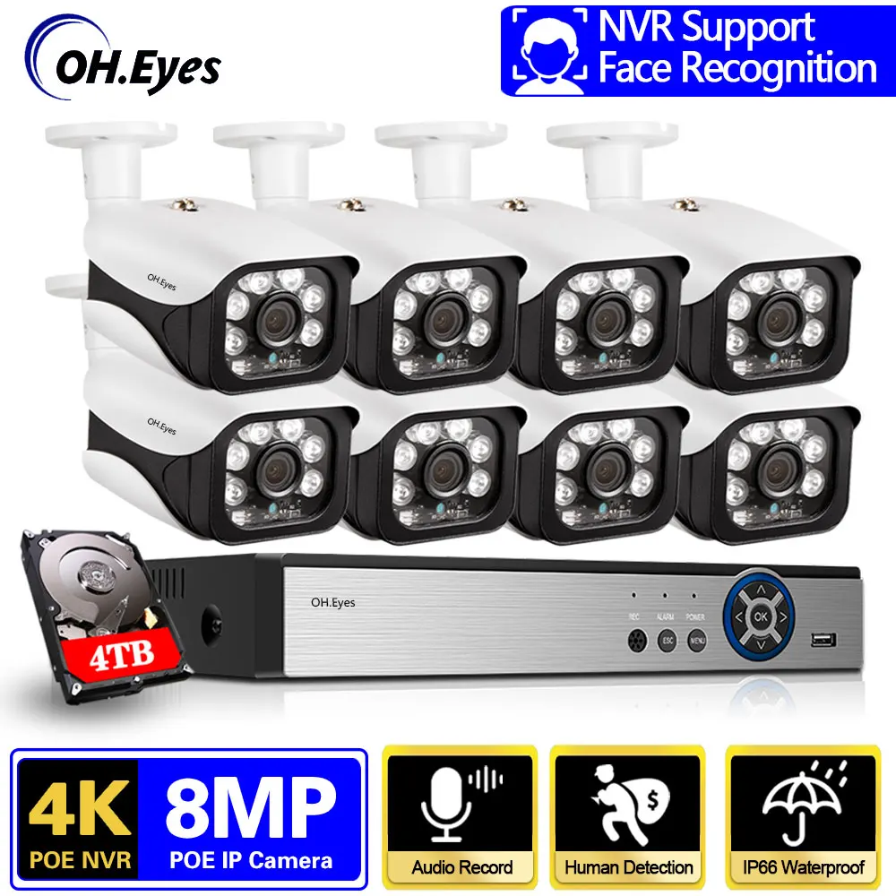 

IP-камера видеонаблюдения HD, 8 каналов, 4K, 8 Мп, NVR, IP66