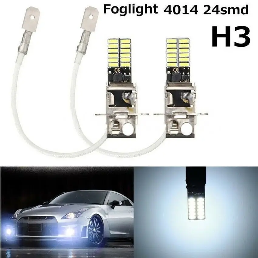 

2 шт. H3 2835 24 SMD светодиодные автомобильные ксеноновые белые лампы противотуманные фары DRL лампа 6500K