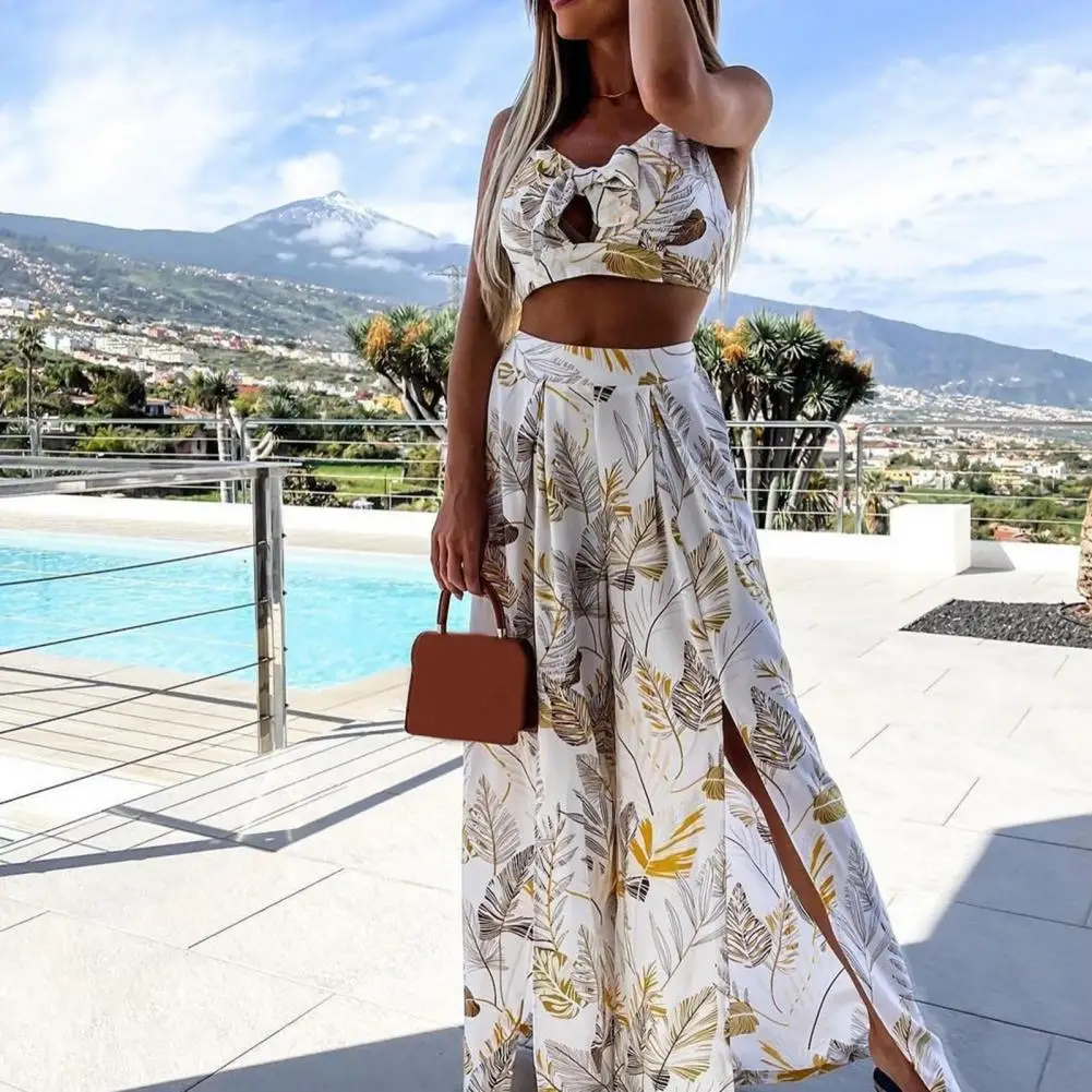 

Повседневный модный топ с бантом, широкие брюки, модный наряд с открытой спиной для отпуска