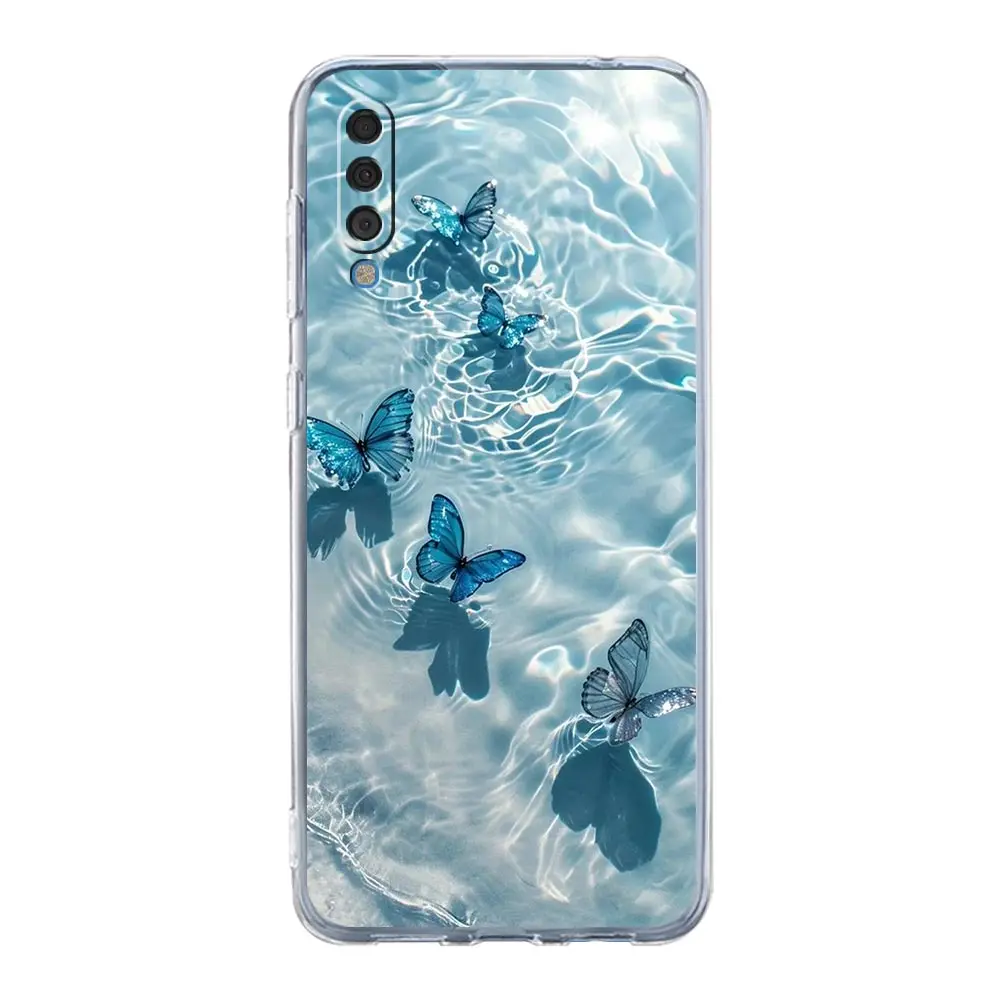 Фото Чехол для Samsung A56 A36 A26 A16 A14 A12 A22 A32 5G A34 A42 A52 A54 A50 A70 A40 A20S A04S A06 Cover Blue Butterfly Ocean Waves №2