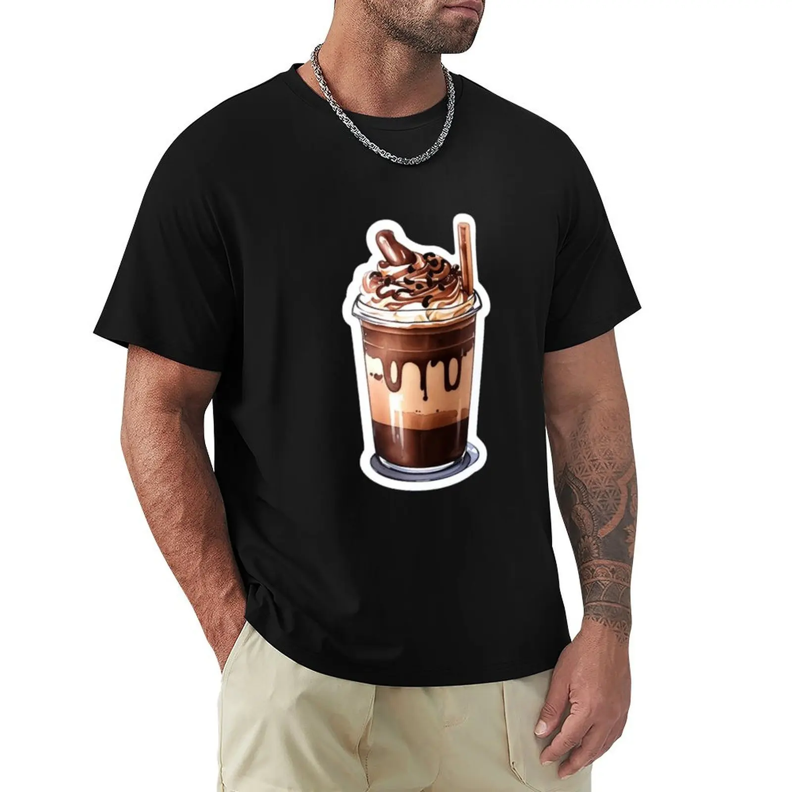 Фото Футболка KAWAII SUMMER CHOCOLATE FRAPPE DRINK для фестивалей, повседневная, с коротким рукавом №1