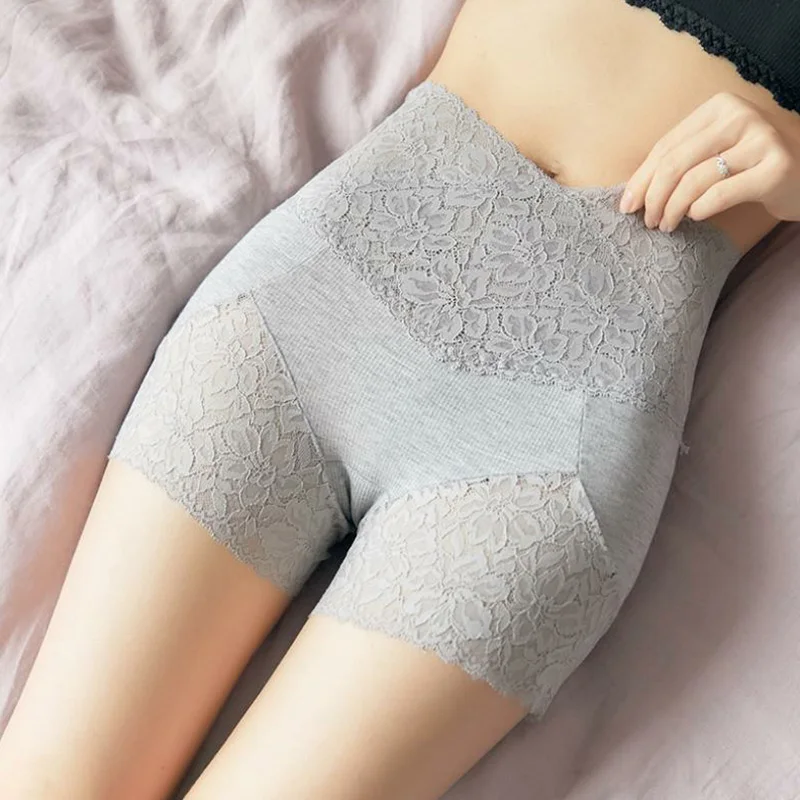 Sexy Safety Short Pants Elastic Lace High Waist Panties Underwear Soft Comfort Cotton Women Boxer Short Tights Safety Knickers