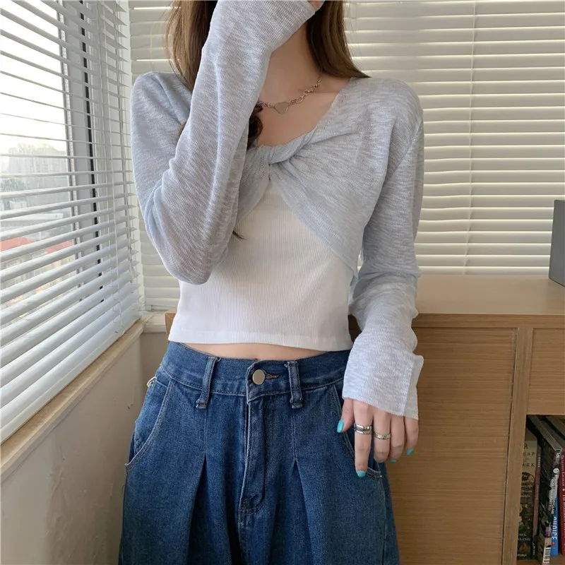 Женский трикотажный топ с длинным рукавом большим бантом