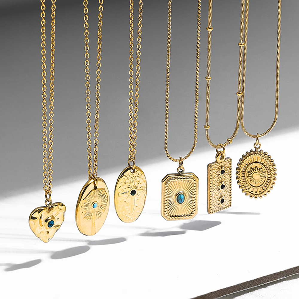 

Vintage Versatile Oval Pendant Natural Stone Zircon Women Heart Necklace Stainless Steel Gold Plated Girl Choker Wedding Jewelry