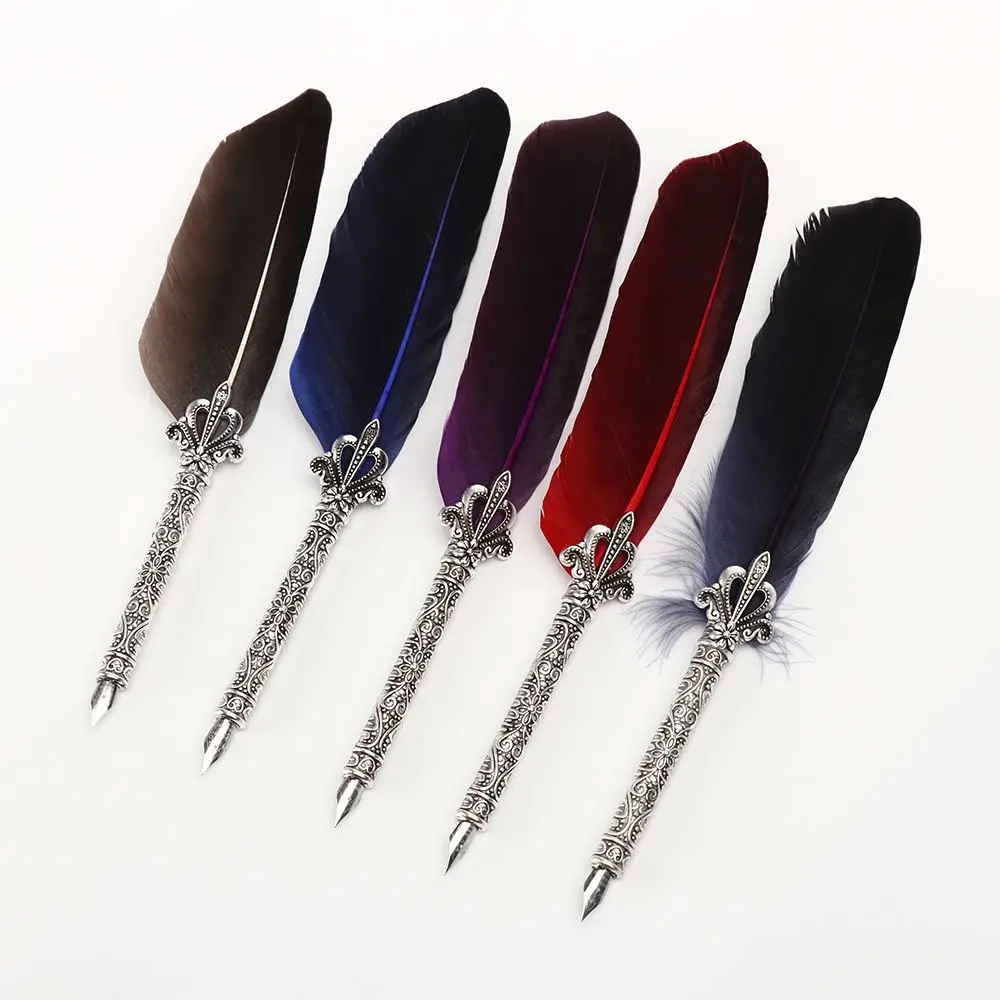 

Luxury Signature 5 Nib European Gift Box Feather Pen Vintage Quill Scuba Dive Writing English Calligraphy